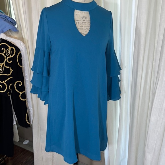 She + Sky Dresses & Skirts - She + Sky ruffle sleeve teal blue women’s dress event outfit casual work Small​
